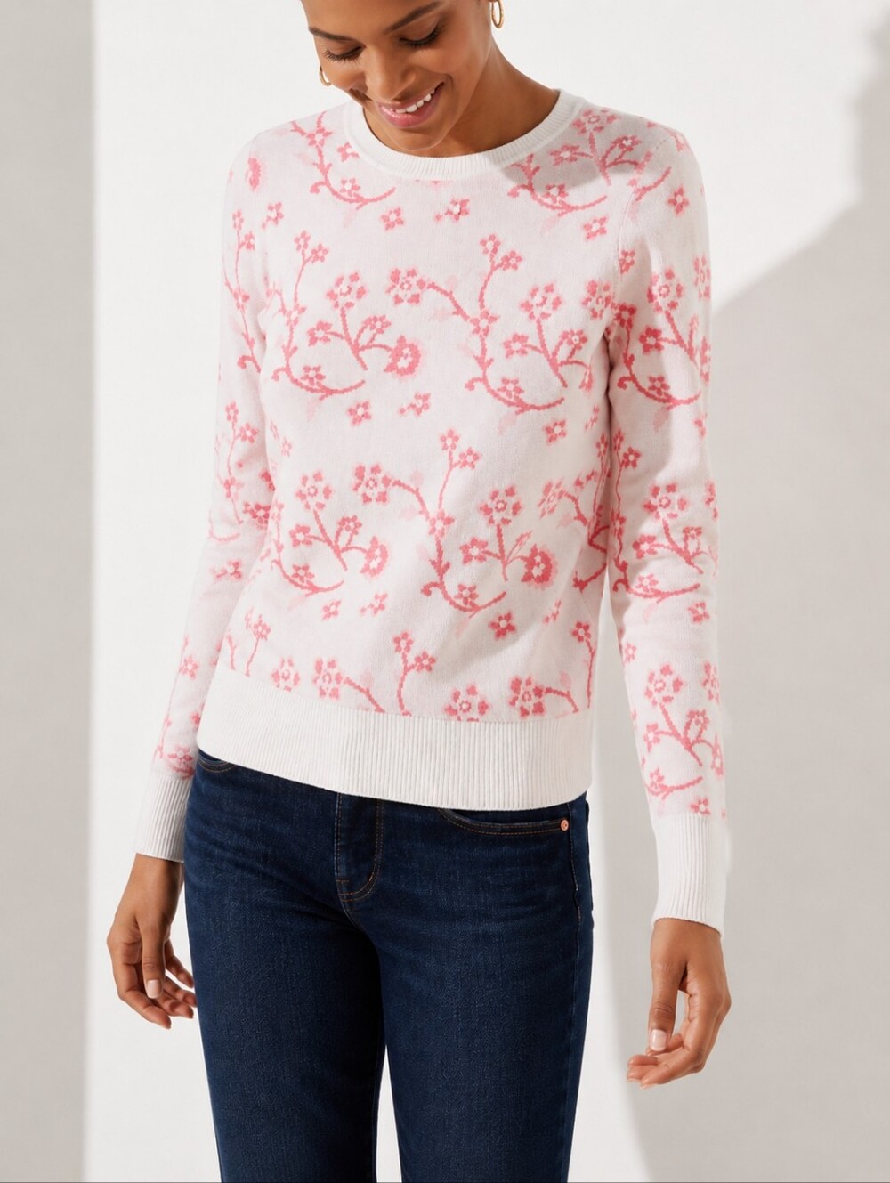 LOFT Cherry Blossom Pink Crewneck Pullover Sweater Size Medium
